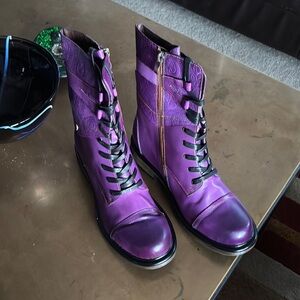 Purple Lace-Up Women's Boots- Side Zipper